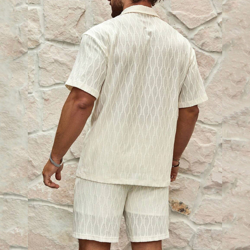 Chándales de hombre de moda de verano sólido suelto casual de dos piezas camisa de solapa con botones pantalones cortos playa vacaciones conjuntos de todo fósforo para hombre