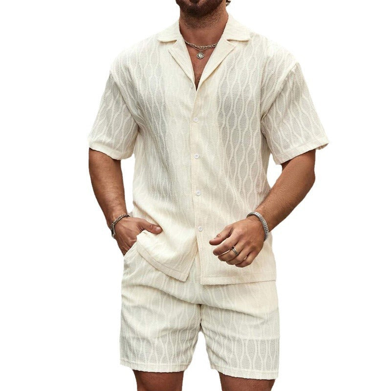 Chándales de hombre de moda de verano sólido suelto casual de dos piezas camisa de solapa con botones pantalones cortos playa vacaciones conjuntos de todo fósforo para hombre