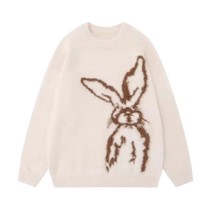 Casual Soft Glutinous Rabbit Jacquard Mohair Sweater