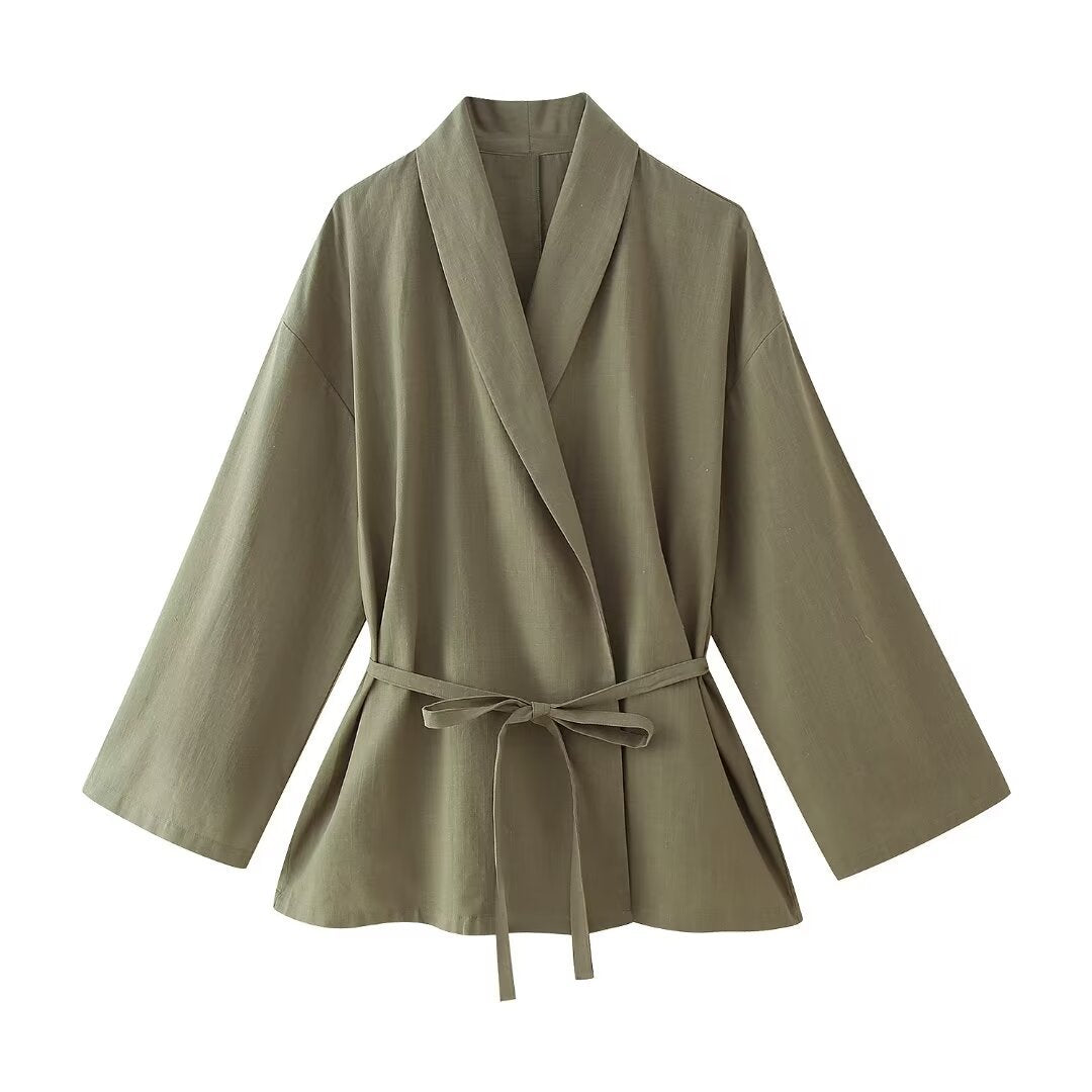 Women's Texture Double Breasted Kimono Coat