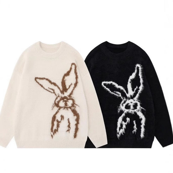 Casual Soft Glutinous Rabbit Jacquard Mohair Sweater