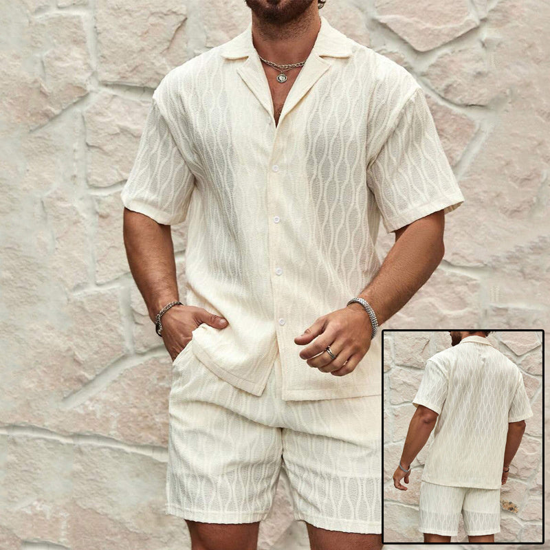 Chándales de hombre de moda de verano sólido suelto casual de dos piezas camisa de solapa con botones pantalones cortos playa vacaciones conjuntos de todo fósforo para hombre