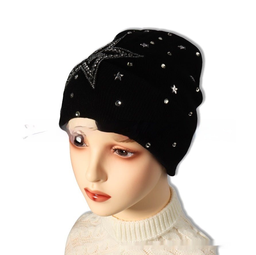 Diamond-embedded Warm Beanie Hat Wool Hat Gloves